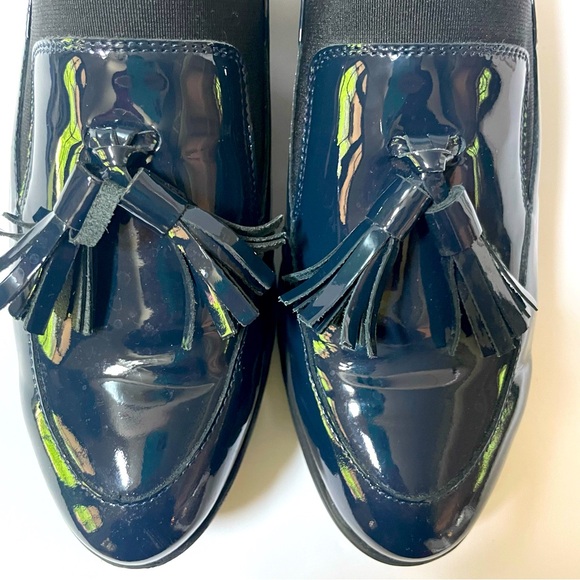Wonders Alba Navy Patent Leather Gored Platform Wedge Tassel Loafers Size 10 - Picture 11 of 16